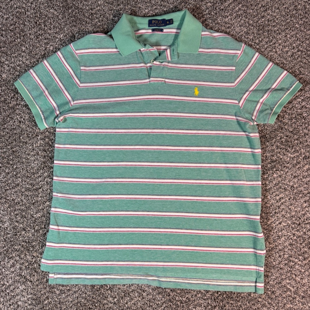 Polo by Ralph Lauren Green Striped Polo Shirt with Pink and White Stripes